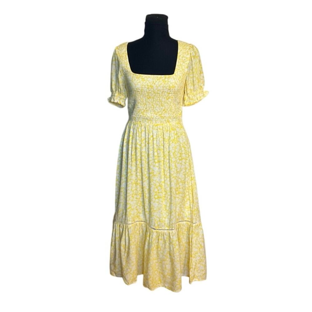 NWT Lost + Wander Yellow Floral Smocked Midi Cottagecore Prairie Sundress S - Picture 2 of 9